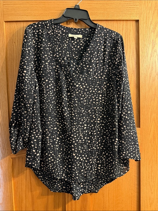 Les Serein Tops - Black and Cream V-Neck Long-Sleeve Blouse